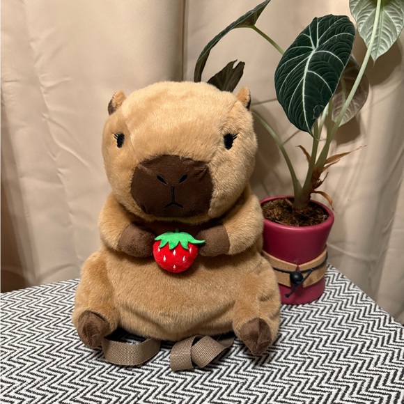 Sleepyville Critters Handbags - Sleepyville Critters Capybara Plush Backpack with Strawberry 🍓